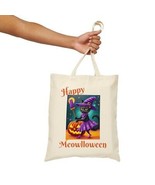 Funny Black Cat Happy Meowlloween Halloween Trick or Treat Canvas Tote Bag - £14.25 GBP