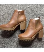 Top Moda Tan Side Zip Chunky Heel Women’s Boot Size 8 Skittle-77 - €20,61 EUR