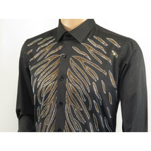 Men CEREMONIA Turkey Shirt 100% Cotton Fancy Rhine Stone #Roma 15 Black Slim Fit image 10