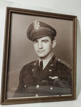 WW2 Airman, Lieutenant Wood framed portrait. Sepiatone Photo 8.5x11 Inch. Named - $31.79