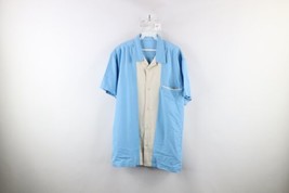 Vintage 90s Rockabilly Mens XL Panel Collared Bowling Casino Button Shirt Blue - £45.24 GBP