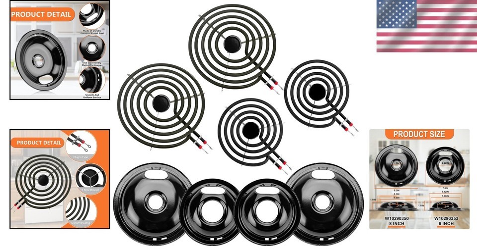 Set of 8 Electric Stove Burner Elements and Drip Pans - Whirlpool & Frigidaire Item image 2