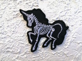 Embroidered Iron on Patch. Unicorn Skull black Embroidered patch. - £3.16 GBP+