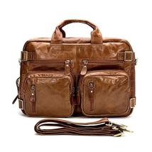 leather messenger bag for men First Layer Cow Leather 14&quot; Laptop Briefcases Men - £139.63 GBP