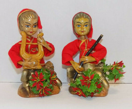 Vintage Hard Plastic Christmas Dolls Playing Instruments 7&quot; Hong Kong Japan - £15.40 GBP