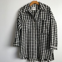 Zara Boucle Jacket XS Black White Check Oversized Snap Button Down Collared - £33.23 GBP