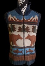 Woolrich Xs Women&#39;s Heavy Knit Mountain Bear Fish Vest Full Zip 100% Cotton - £15.92 GBP