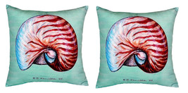 Pair of Betsy Drake Nautilus - Teal No Cord Pillows - £63.30 GBP