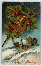 Christmas Postcard Church Bell Scenic Snow Covered Steps Series 3505 Embossed - £6.12 GBP
