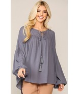 New Gigio by UMGEE S M L Gray Textured Balloon Sleeve Tunic Top Front Ta... - £19.19 GBP