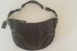 COACH 10075 Signature black/ black canvas hobo shoulder handbag w leather strap - £30.45 GBP