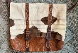 CARLOS FALCHI Leather messenger Crossbody Bag Calf Cow Hair Fur Southwes... - £288.48 GBP