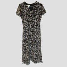 Talbots Petites Vtng Corpcore Retroglam 100% Silk Black Taupe Dots Midi ... - $27.99
