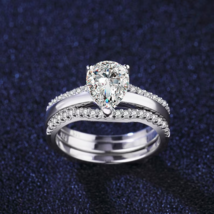 2Ct Pear Cut Lab Created Diamond Engagement Bridal Ring Set 14kWhite Gold Plated - £97.15 GBP