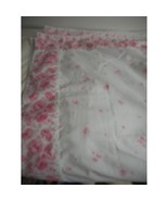Vintage Cannon Full Flat sheet white pink Rose floral granny core Cottag... - $22.39