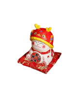 Lucky Cat Wearing Dragon Hat Maneki Neko Ceramic Coin Bank 6&quot; H - $26.73