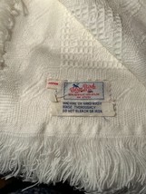 Vintage Fringed Baby Blanket White Acrylic Blue Bird Knitwear Japan 34” x 34” - £6.80 GBP