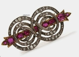 Antique Victorian Rose cut Diamond And Ruby Silver Brooch, Edwardian brooch - £234.58 GBP