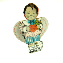 Vintage Valentine Boy Dog Yellow Flowers Stand Up Diecut 1920s-30s UNSIGNED - £7.83 GBP