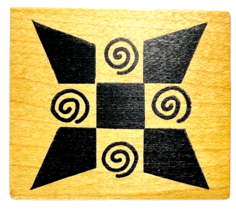 Vintage Magenta Geometric Star Swirls Rubber Stamp 28002H Checkerboard D... - £9.47 GBP