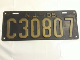 Old Vtg 1935 New Jersey C30807 Black &amp; Beige License Plate 15&quot; x 6&quot; - £79.20 GBP