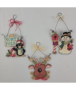 Needlepoint XMAS Ornament Set Reindeer Snowman Penguin Bird Handmade Emb... - $364.72 MXN