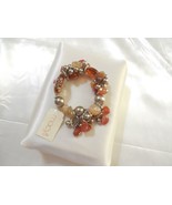 Department Store 7&quot; Silver Tone Orange &amp; Cream Bead Cluster Bracelet Y640 - $9.93