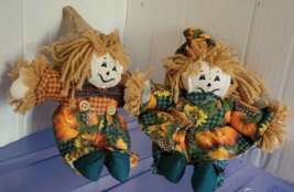 Set of 2 Plush Scarecrow Cute Boy and Girl Thanksgiving Halloween Decorative - £15.41 GBP