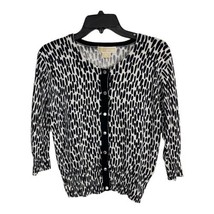Michael Kors Womens Sweater Size Petite Large PL Black White Silver Buttons - £21.08 GBP