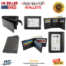 Wholesale Lot Of 6 Mens Lambskin Leather Bifold Trifold Assorted Wallet Black - £21.48 GBP