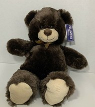 KellyToy plush teddy bear soft dark brown tan feet w/tags gold bow ribbon 18&quot; - £11.73 GBP