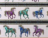 Cotton Horses Gold Metallic Horsen Around White Fabric Print by the Yard... - $13.95