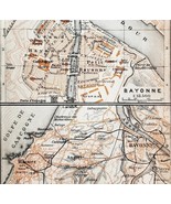 Map Bayonne Southern France Rare 1914 Lithograph WW1 Street Mini Sheet D... - $55.48 CAD