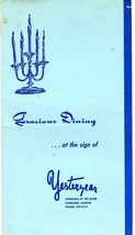 Yesteryear Gracious Dining Menu Kankakee Illinois Frank Lloyd Wright 1950&#39;s - £99.05 GBP