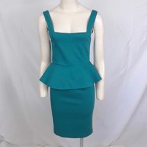 Alice &amp; Olivia Stretchy Peplum Dress Teal Sleeveless Pencil Square Neck S - £32.44 GBP