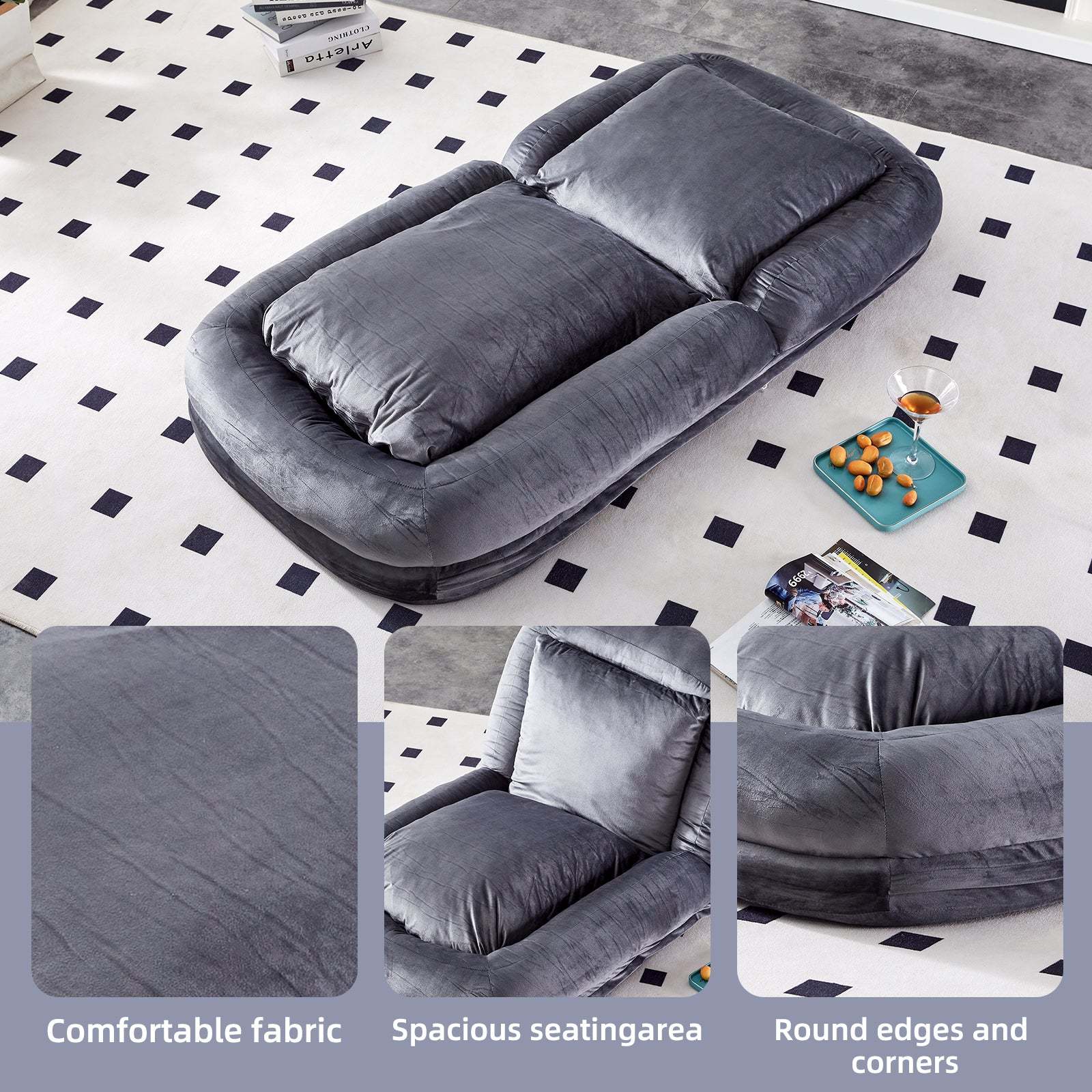 Gray Flannelette Folding Sofa Chair: Gaming, Relaxation, Adjustable Item image 9