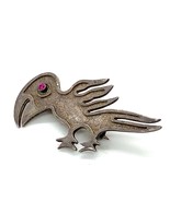 Vintage Sterling Silver Old Tribal Design Parrot Bird Pink Stone Eye Bro... - $66.53 CAD