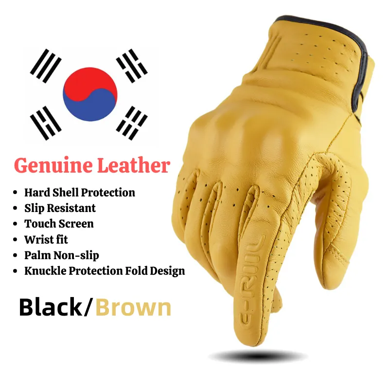 Genuine Leather Retro Motorcycle Gloves Men Touch Screen Motocross Gloves Full - £35.48 GBP+