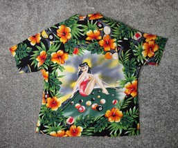 Kennington Hawaiian Shirt Mens XL Black Floral Design Pin-Up Billiards 50&#39;s Girl - £27.96 GBP