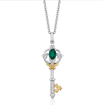 Enchanted Disney 1/20 CTTW Diamond and Created Emerald Tinker Bell Key Pendant  - £146.72 GBP