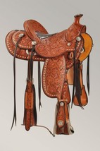 Western padded hot seat show saddle 16&quot; on eco-leather buffalo color Che... - $565.34