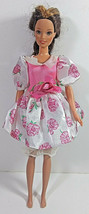 Vintage Barbie Doll Clothing Dress Mattel Pink White Floral Attached Pan... - $7.99