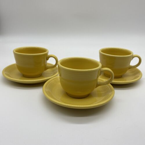 Primary image for Fiesta Tea Cup and Saucer Yellow Homer Laughlin Fiestaware HLC Set of Three