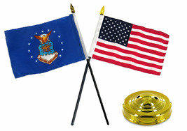 Air Force w/ USA America American Flag 4"x6" Desk Set Table Stick Gold Base - £13.91 GBP