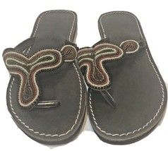 Afro Styles Kenya Womens Flip Flops Beaded Size US 7 EUR 38 Brown - $19.53