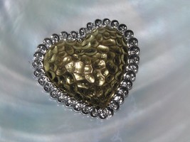 Estate Large Hammered Goldtone with Silvertone Swirl Edge Half Puffy Heart Pen - £6.85 GBP