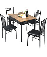 5 PCS Kitchen Dining Set Modern Breakfast Furniture Metal Table &amp; 4 Chairs - £222.02 GBP