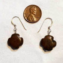 All Solid STERLING 925 SILVER Brown Jasper Stone Carved Cross Gothic Earrings - £13.30 GBP
