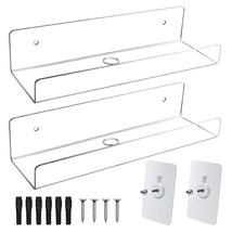 2 Pack Clear Acrylic Floating Wall Shelf 10&#39;&#39;, Invisible Wall Mounted Ledge Shel - £25.57 GBP