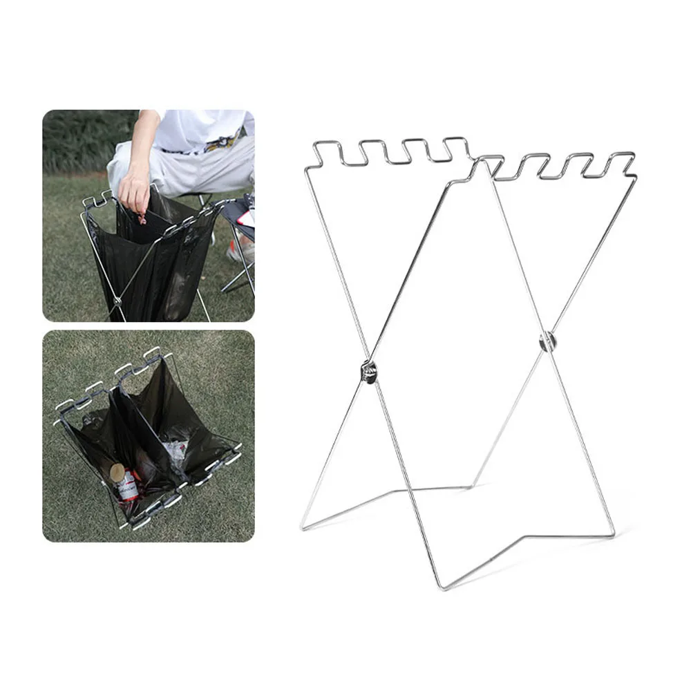 Plastic Bag Holder Camping Outdoor Picnic Folding Trash Rack Garbage Fra... - £19.58 GBP+
